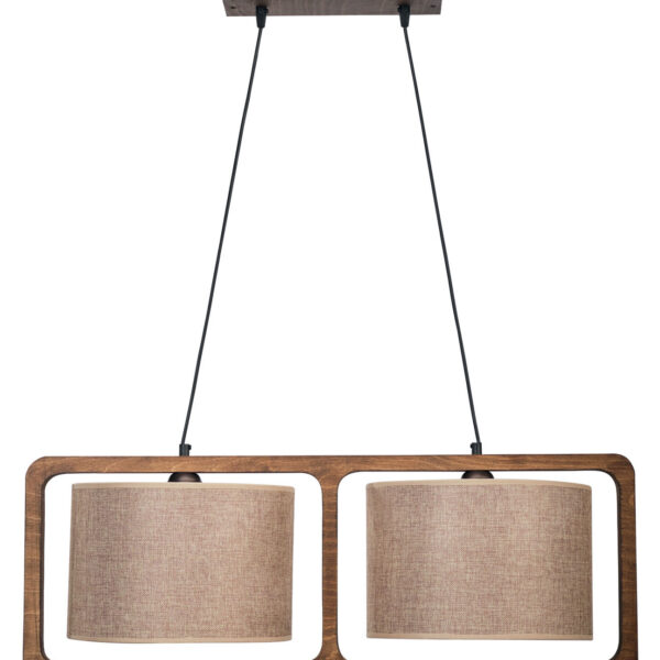 Φωτιστικό Πολύφωτο 2φ Ξύλο/Αμπαζούρ μόκα Ε27