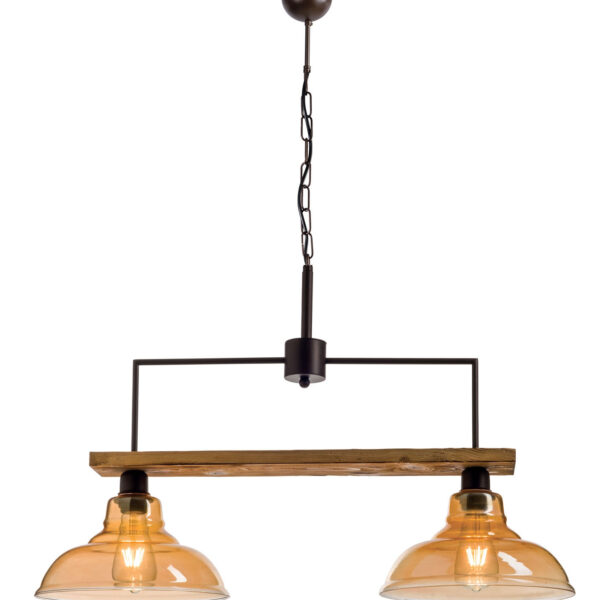 Φωτιστικό Πολύφωτο 2φ Ξύλο/Μέταλλο σκουριά/Γυαλί Ε27