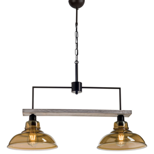 Φωτιστικό Πολύφωτο 2φ Ξύλο/Μέταλλο μαύρο/Γυαλί Ε27