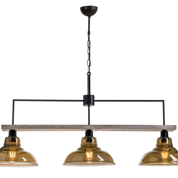 Φωτιστικό Πολύφωτο 3φ Ξύλο/Μέταλλο μαύρο/Γυαλί Ε27