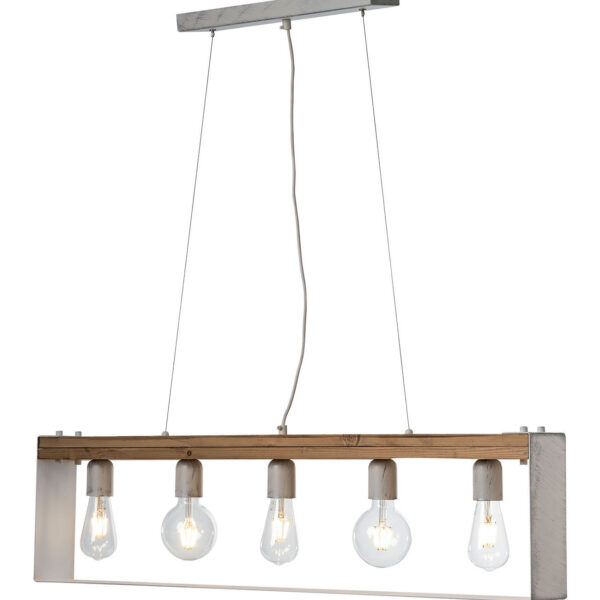 Φωτιστικό Πολύφωτο 5φ Ξύλο/Μέταλλο λευκό/Πατίνα ασημί Ε27