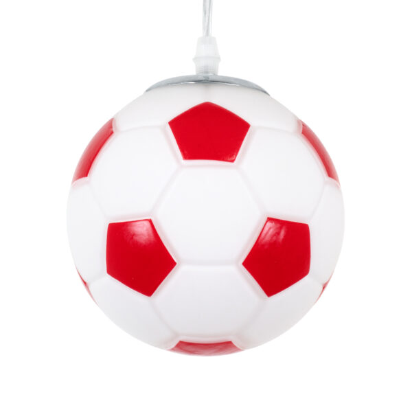 GloboStar® FOOTBALL 00642 Μοντέρνο Κρεμαστό Παιδικό Φωτιστικό Οροφής Μονόφωτο Κόκκινο Λευκό Γυάλινο Φ15 x Υ18cm