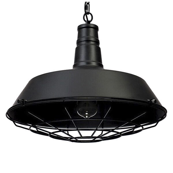 GloboStar® BARN 01048 Vintage Industrial Κρεμαστό Φωτιστικό Οροφής Μονόφωτο Μαύρο Μεταλλικό Καμπάνα Φ46 x Y25cm