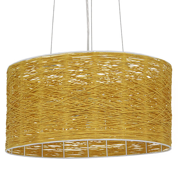 GloboStar® MADAGASKAR 01630 Vintage Κρεμαστό Φωτιστικό Οροφής Τρίφωτο Καφέ Ξύλινο Rattan Φ40 x Υ22cm