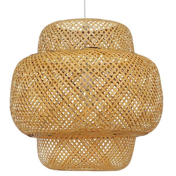 GloboStar® MALDIVES 01657 Vintage Κρεμαστό Φωτιστικό Οροφής Μονόφωτο Καφέ Ξύλινο Bamboo Φ56 x Υ54cm