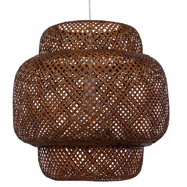 GloboStar® MALDIVES 01658 Vintage Κρεμαστό Φωτιστικό Οροφής Μονόφωτο Καφέ Σκούρο Ξύλινο Bamboo Φ56 x Υ54cm